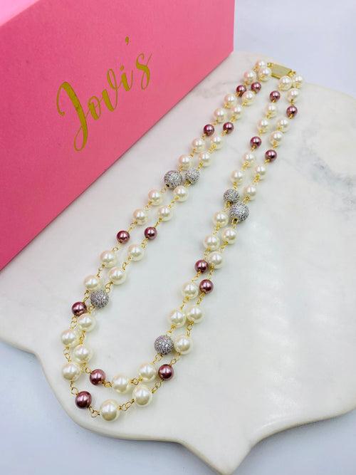 Double Line Shell Pearl Necklace