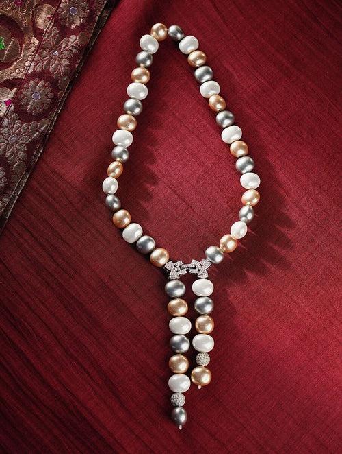 SHELL PEARLS AND CRYSTAL SWAROVSKI KNOT NECKLACE