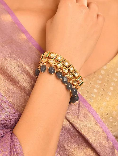 Kundan Bracelet with Grey Quartz Hangings