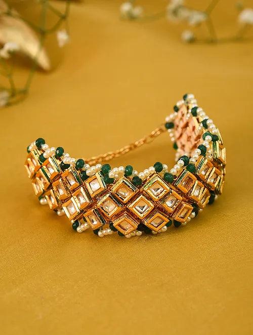 Traditional Kundan Bracelet with Green Accents