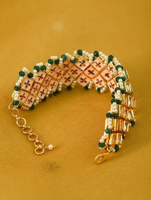 Traditional Kundan Bracelet with Green Accents