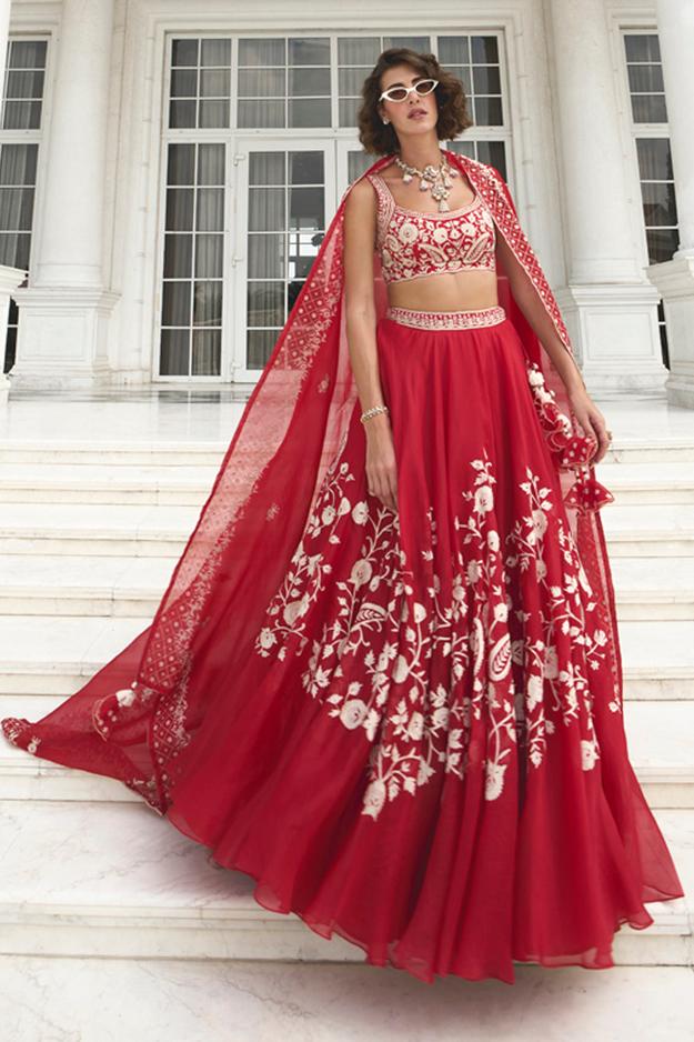 Red Organza Lehenga Set