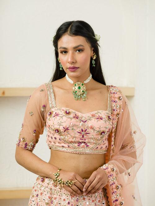 SOFT PINK BLOUSE AND LEHENGA SET