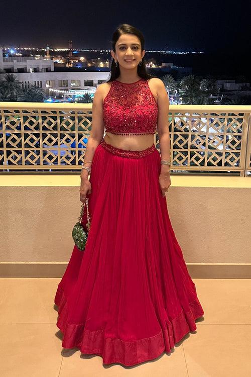 SANYA IN HOT PINK TONAL BLOUSE AND PLEATED LEHENGA SET