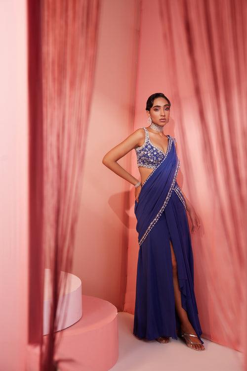 Chetna in Ink Blue Slit Saree