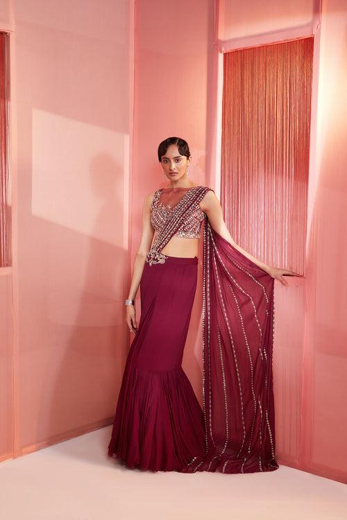 Plum Pre-Stitched Saree