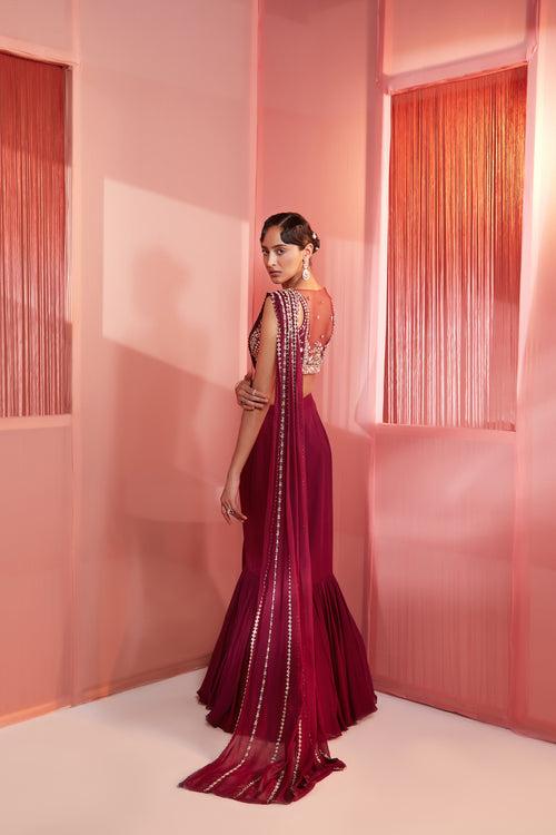 Plum Pre-Stitched Saree