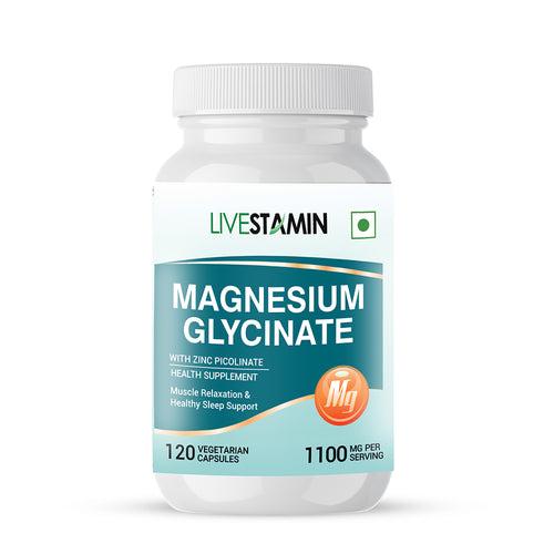 Livestamin Magnesium Glycinate with Zinc Supplement | 120 Veg. Capsules