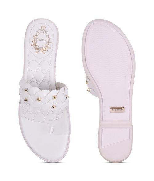 Women White Casual One Toe Flats