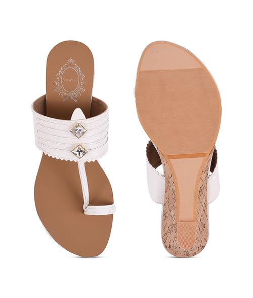 Women White Ethnic One Toe Flats