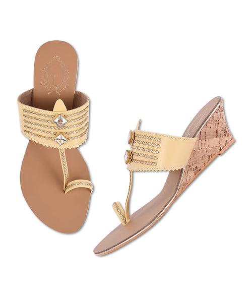 Women Gold Ethnic One Toe Flats