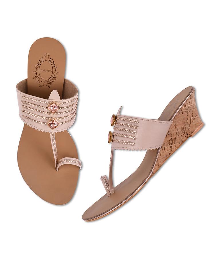 Women Peach Ethnic One Toe Flats