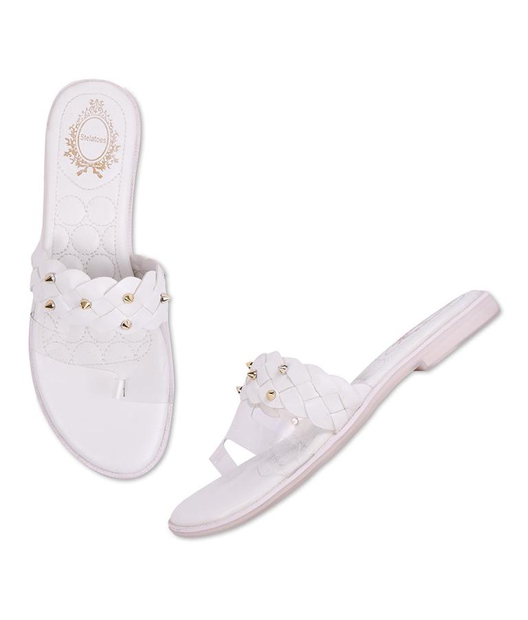 Women White Casual One Toe Flats