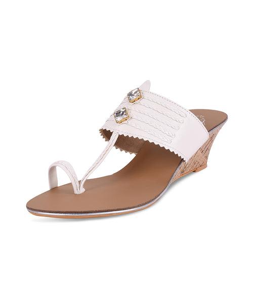 Women White Ethnic One Toe Flats