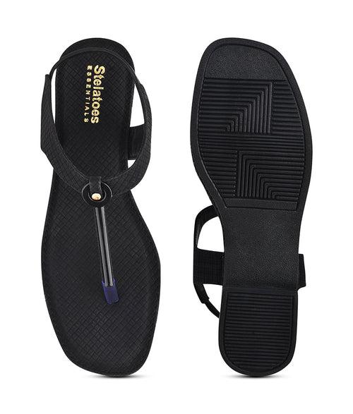 Women Black Casual T Strap Flats