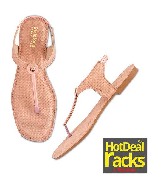 Women Peach Casual T Strap Flats