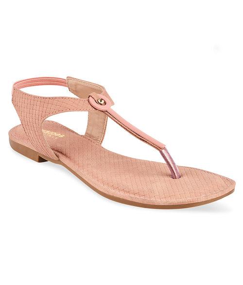 Women Peach Casual T Strap Flats