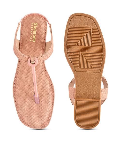 Women Peach Casual T Strap Flats