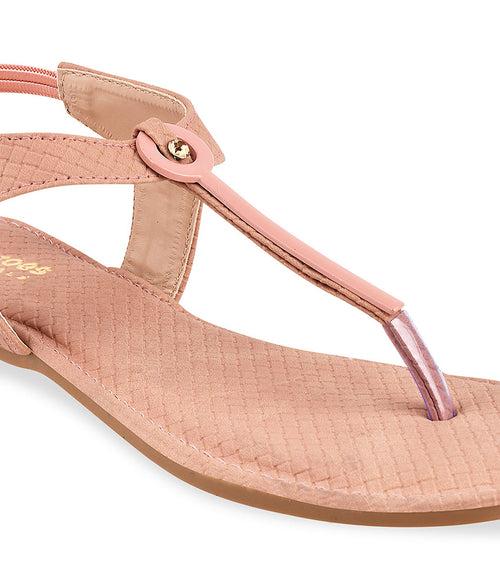 Women Peach Casual T Strap Flats