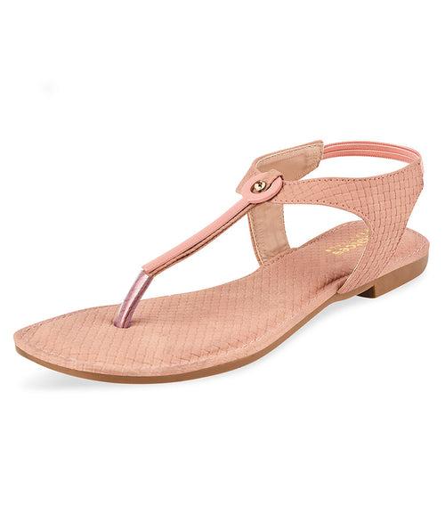 Women Peach Casual T Strap Flats