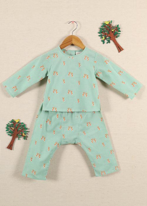 Rabbie Green Cotton Unisex Nightsuit Baby (6-18 Months)