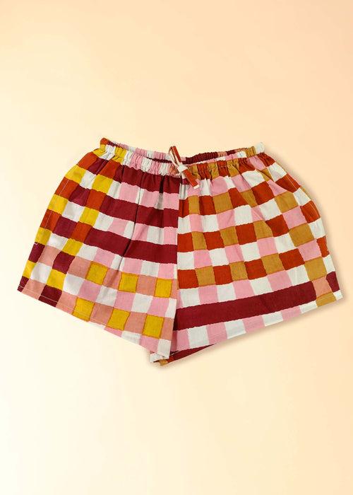 Gingham Mocha  Poplin Shorts Girls (1 Yr -12 Yrs)