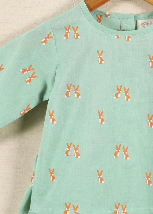 Rabbie Green Cotton Unisex Nightsuit Baby (6-18 Months)