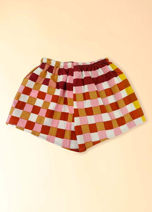 Gingham Mocha  Poplin Shorts Girls (1 Yr -12 Yrs)