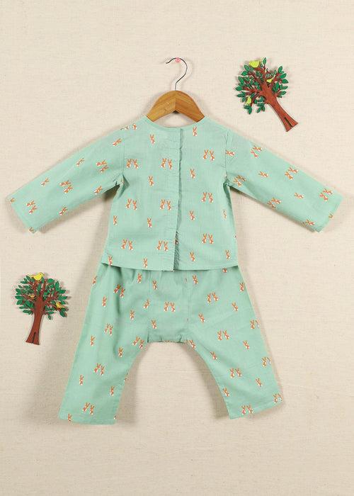 Rabbie Green Cotton Unisex Nightsuit Baby (6-18 Months)