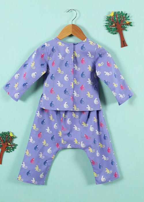 Monkey Lilac Cotton Unisex Nightsuit Baby (6-18 Months)