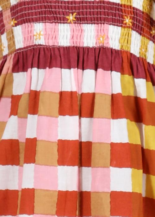 Gingham Mocha Cotton Sunflower Dress Girls (6 Months -12 Yrs)