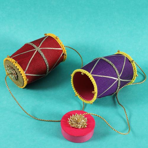 Purple & Red Dhol Shaped Boxes Set of 2