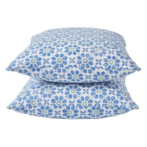 Floral Harmony Blue & Green Hand Block Print Cotton Cushion Cover