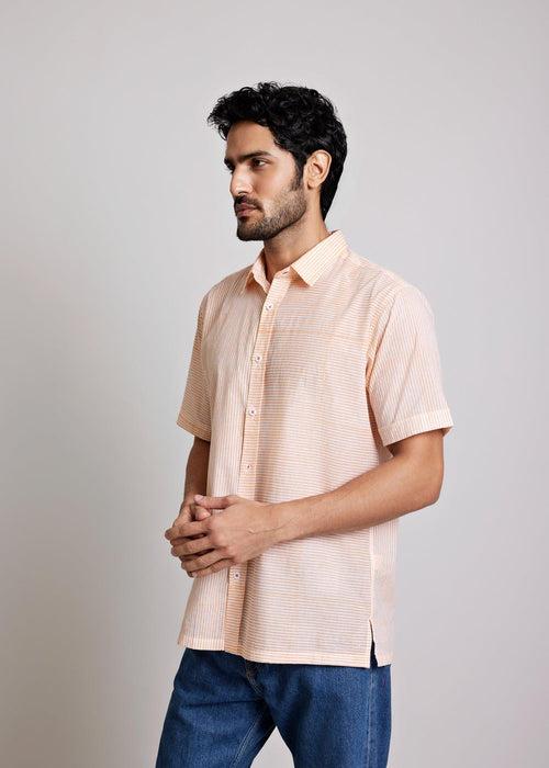 Orange Regular Cotton Half Sleeve Shirt