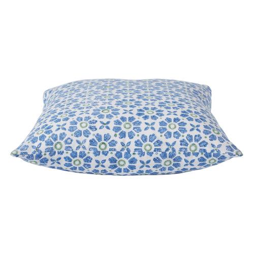 Floral Harmony Blue & Green Hand Block Print Cotton Cushion Cover