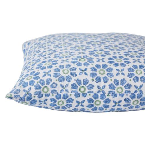 Floral Harmony Blue & Green Hand Block Print Cotton Cushion Cover