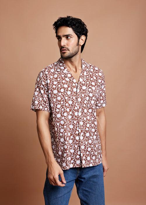 Brown Regular Cotton Half Sleeve Shirt