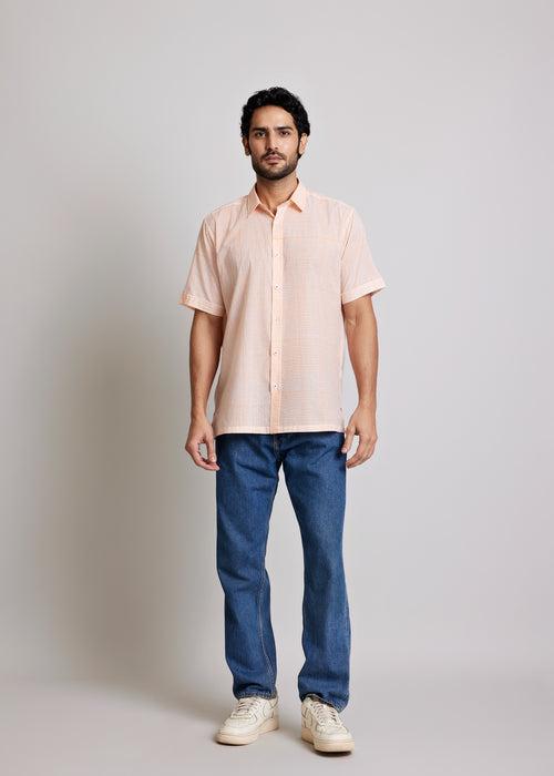 Orange Regular Cotton Half Sleeve Shirt