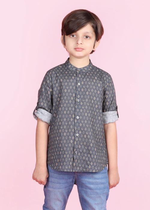 Ikkat Buti Grey Cotton Full Sleeves Shirt Boy (6 Months -12 Years)