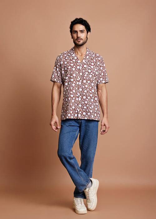 Brown Regular Cotton Half Sleeve Shirt