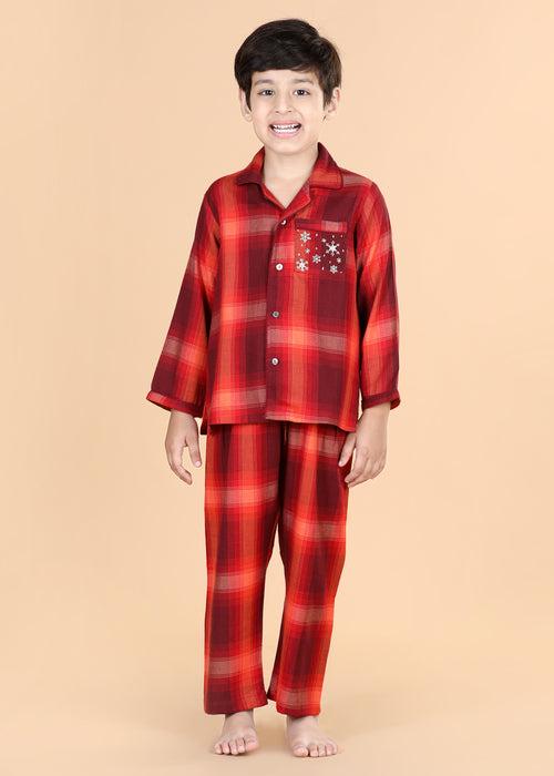 Merry Christmas Checks Scarlet  Full Sleeves Nighsuit Unisex (1-12 Years)