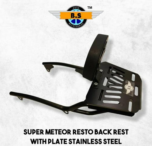 Super Meteor 650 Backrest with Carrier ( Stainless Steel) Black