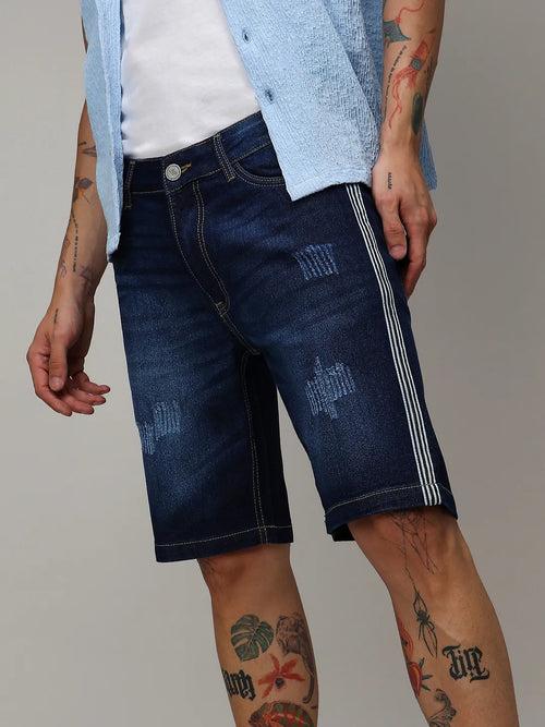 Pencil Side-Striped Denim Shorts