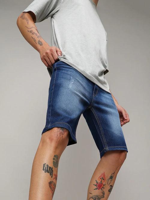 Light-Distressed Denim Shorts