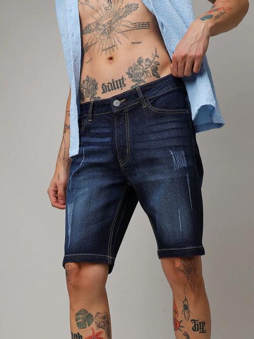 Distressed Rolled Hem Denim Shorts