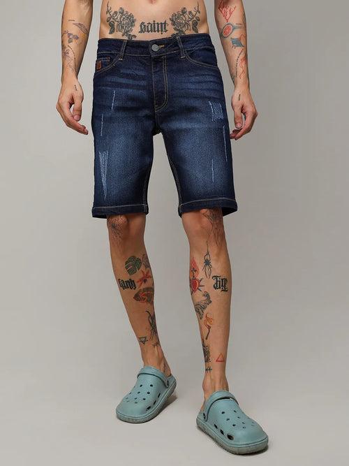 Distressed Rolled Hem Denim Shorts