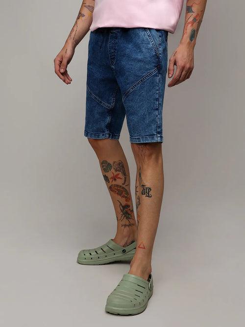 Contrast Stitch Denim Shorts