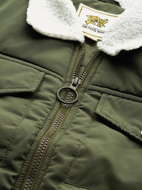 Olive Green Solid Puffer Jacket