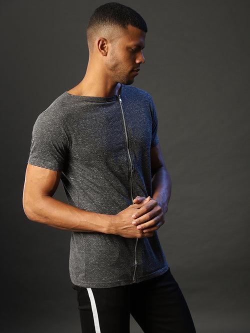 Round Neck Zip T-Shirt