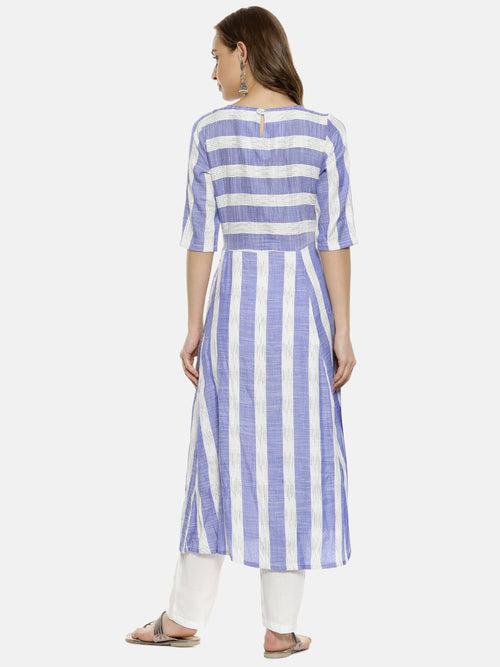 Unbalanced Horizontal Striped Kurta